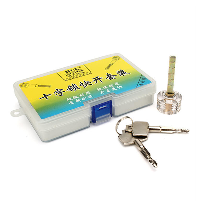 3Pcs HUK Cross Lock Pick Set Stainless Steel Cross Lock Pick Tool with Cross-shaped Practice Padlock Cross Lock with Keys