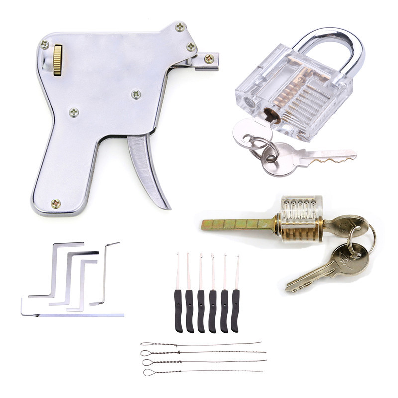 Lock Pick Gun Lock Pick Set Locksmith Tools with Transparent Practice Locks Broken Key Extractor Lock Pick Tool