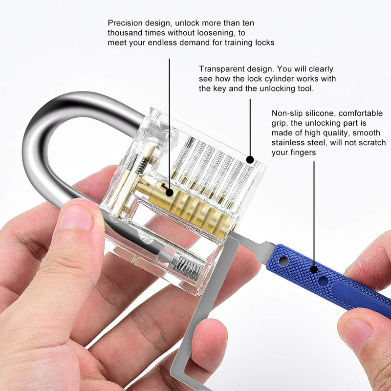 17 Piece Lock Pick Set Lockpicking Tool with Practice Padlock for Locksmith Skill Training