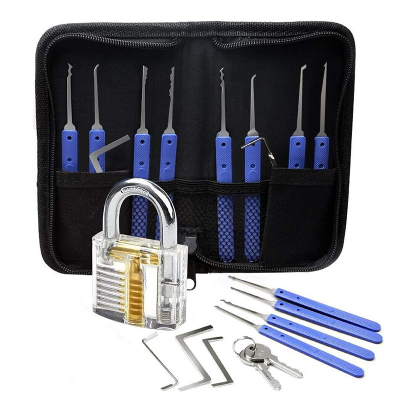 17 Piece Lock Pick Set Lockpicking Tool with Practice Padlock for Locksmith Skill Training