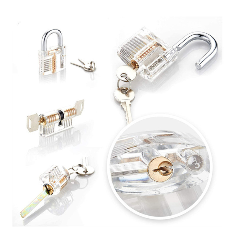 22pcs Lock Picking Tools Credit Card Lock Pick Set with 3 Transparent Practice Padlock for Locksmith Training