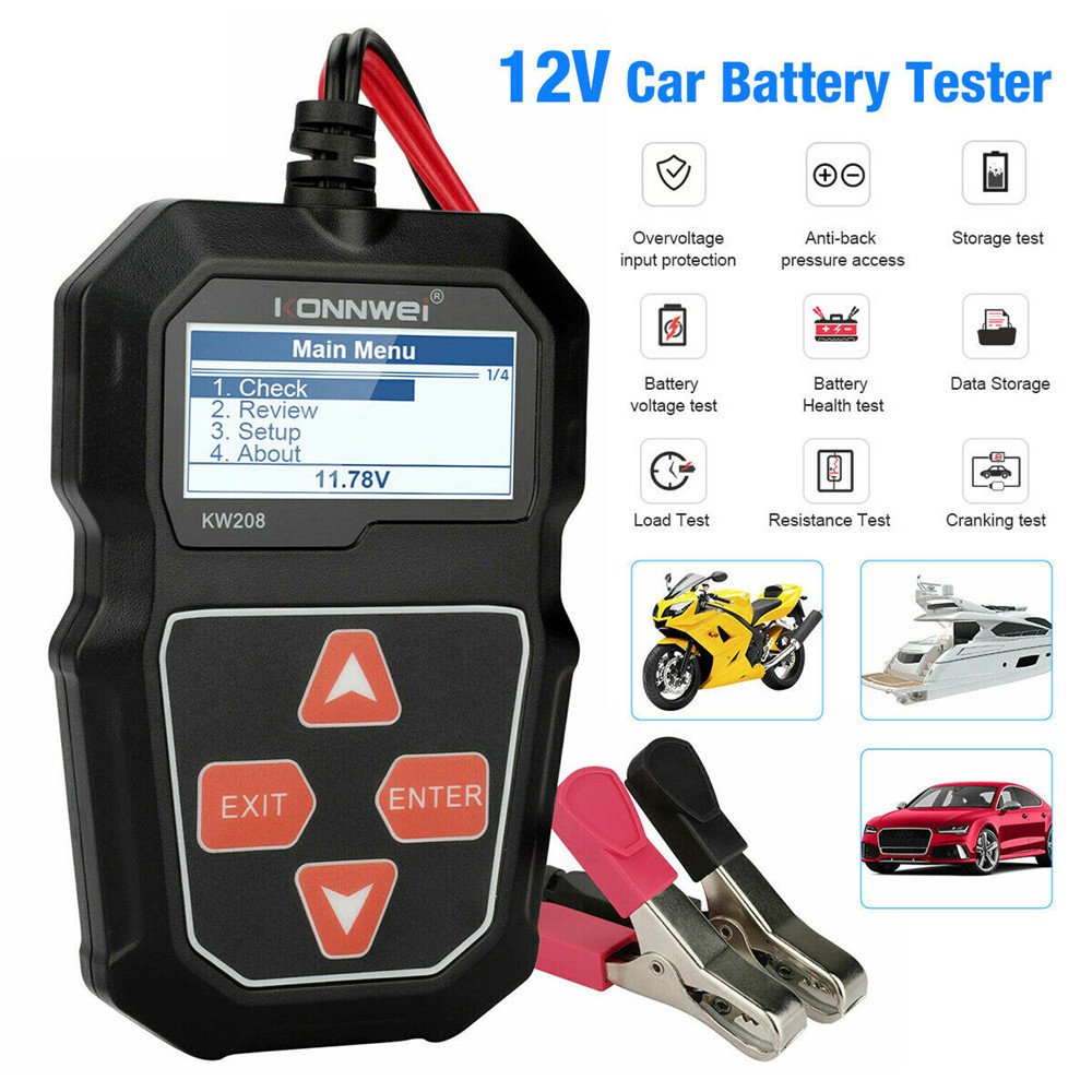 KONNWEI KW208 Car Battery Tester Charger 12V 100-2000CCA Cranking Charging Test Analyzer