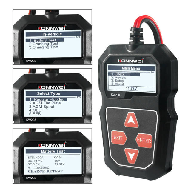KONNWEI KW208 Car Battery Tester Charger 12V 1002000CCA Cranking Charging Test Analyzer