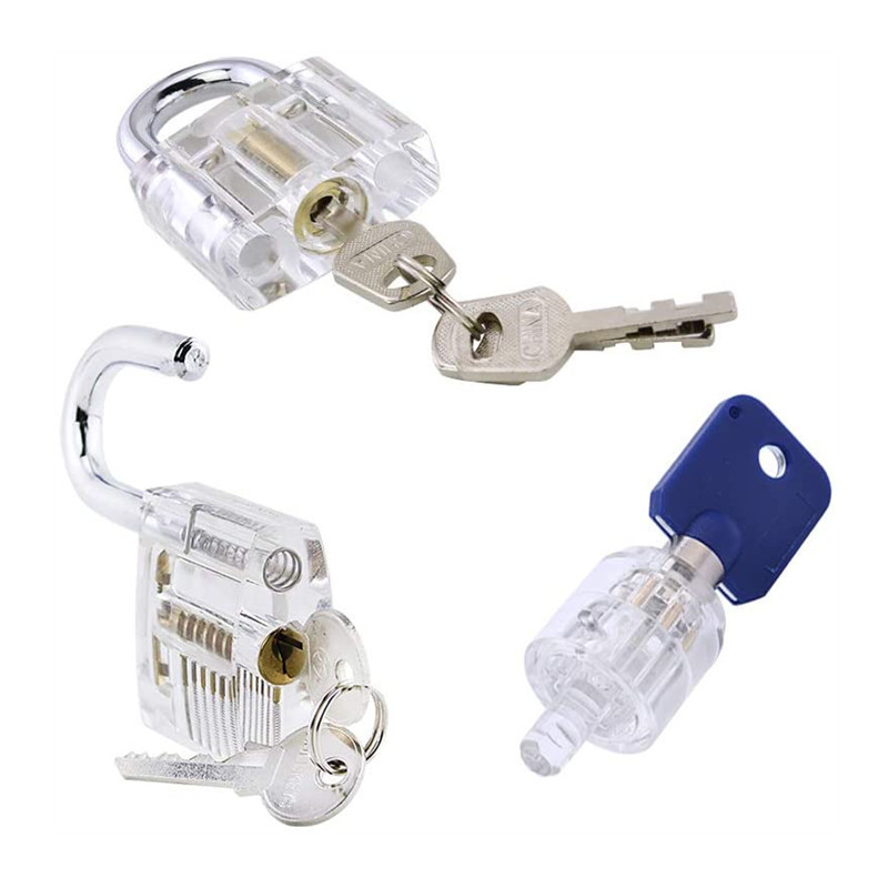 9-Piece Practice Padlock Set Transparent Lock Visible Cutaway Keyed Padlock for Lock Pick Beginner and Pro Locksmiths