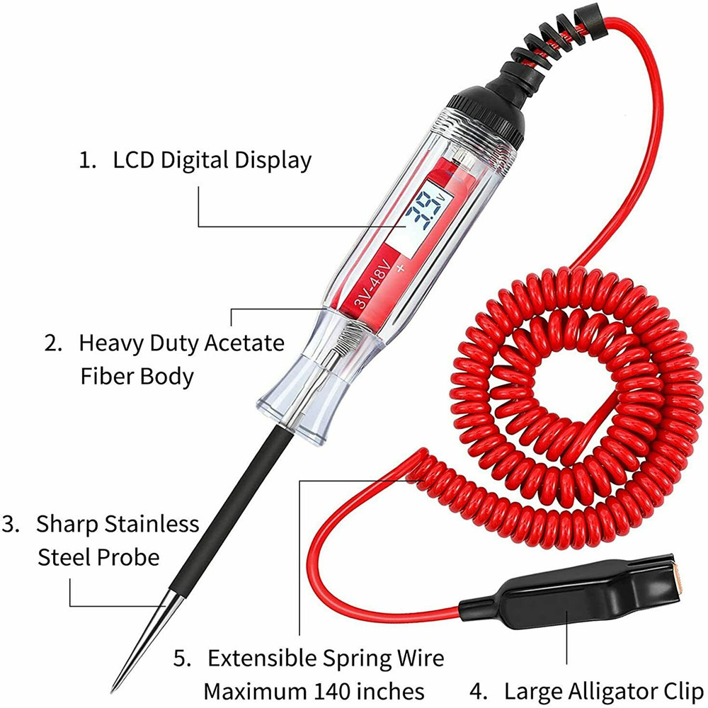 Heavy Duty 3-48V Automotive Digital Circuit Tester LCD Display Test Light Car Boat Trailer RV Snowmobile