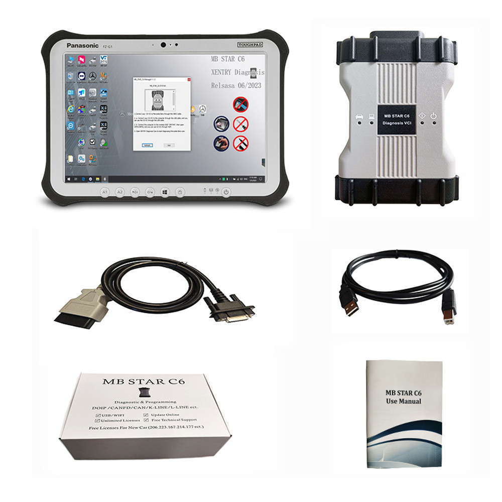 V2023.06 WIFI MB STAR C6 DOIP Xentry Diagnosis VCI Multiplexer with Second-hand Panasonic FZ-G1 Tablet