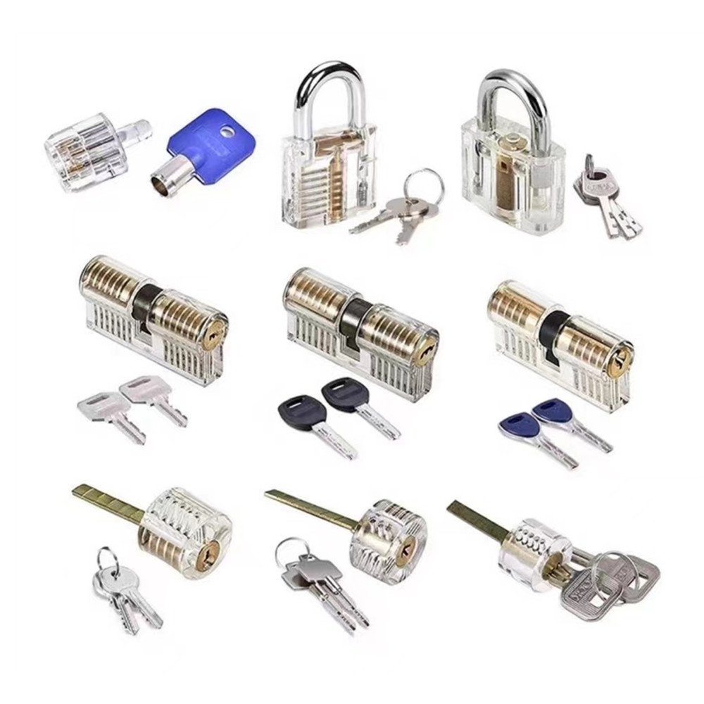 9-Piece Practice Padlock Set Transparent Lock Visible Cutaway Keyed Padlock for Lock Pick Beginner and Pro Locksmiths