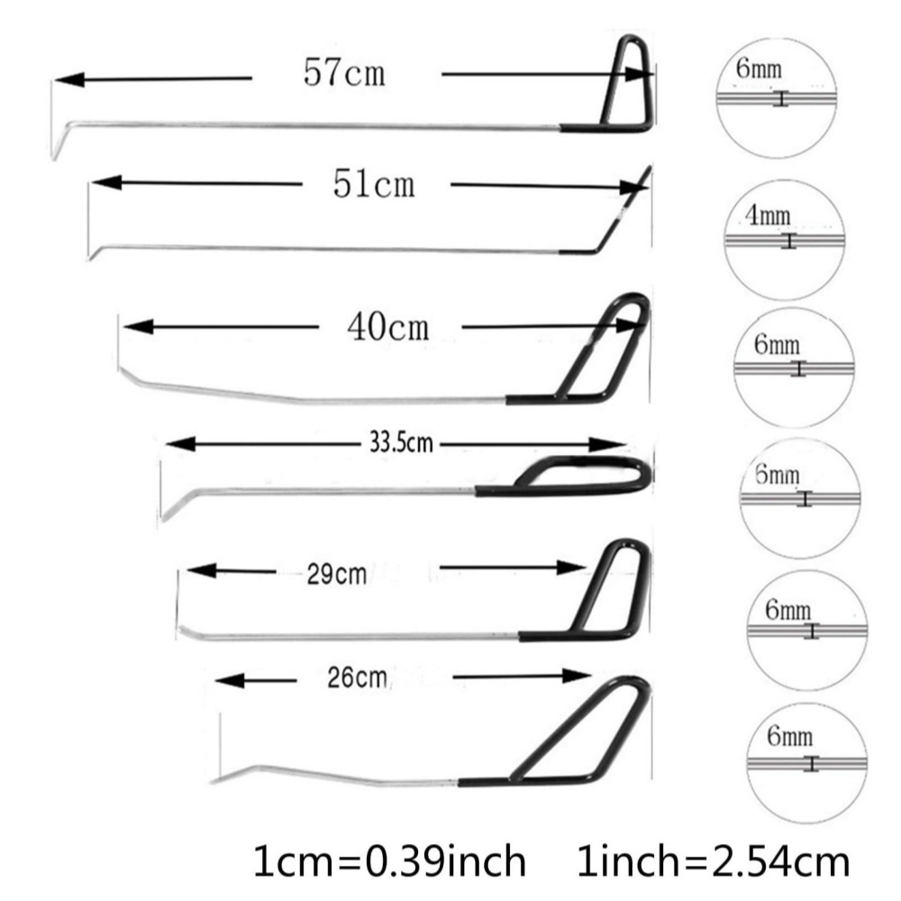 6pcs Car Dent Repair Hooks Stainless Steel Push Rods Car Body Dent Removal Crowbar Kit for Automotive Dent Repair Tools Kits