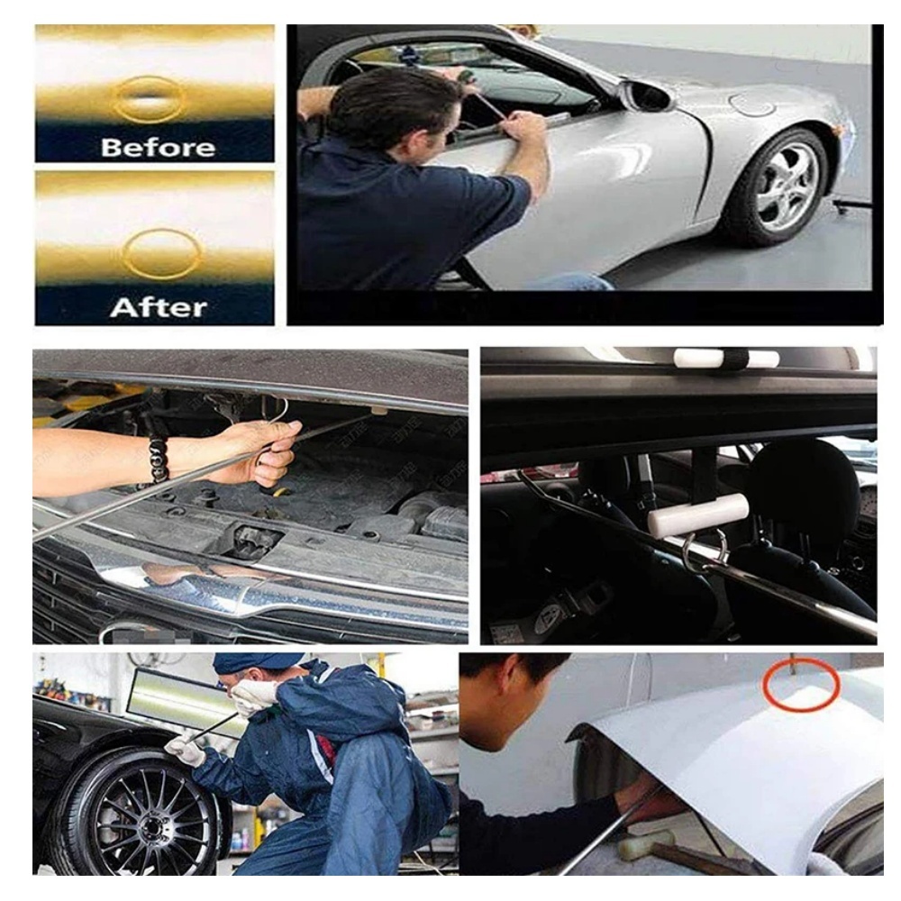 6pcs Car Dent Repair Hooks Stainless Steel Push Rods Car Body Dent Removal Crowbar Kit for Automotive Dent Repair Tools Kits