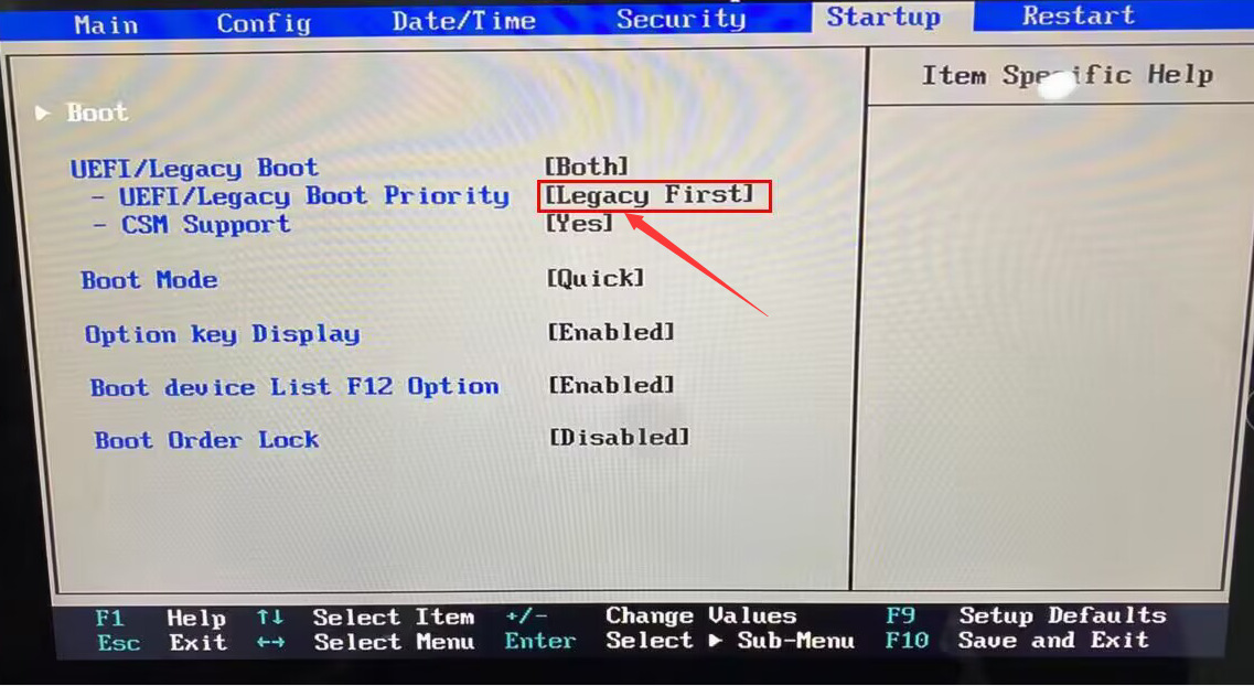 Boot Mode Select the desired mode Legacy