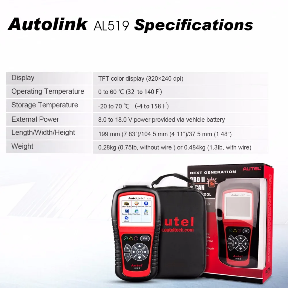 AutoLink AL519 specifications