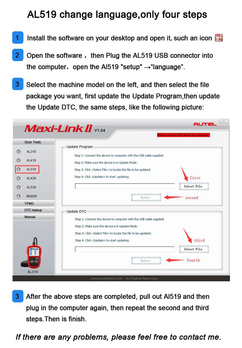 How to change language for AutoLink AL519 ?