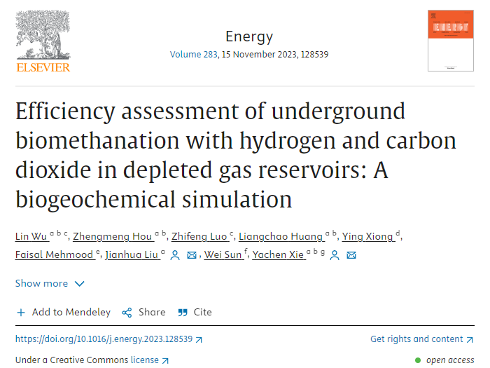 Energy | 枯竭气藏中二氧化碳和氢气生物甲烷化的效率评估：生物地球化学仿真
