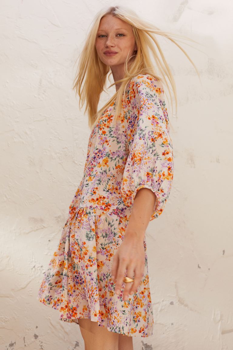 3/4-length sleeves casual floral dress