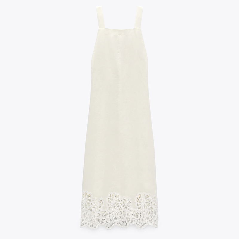Linen dress with lace trim