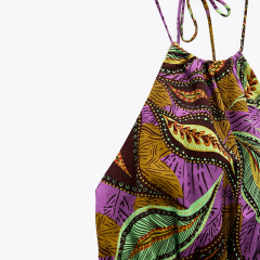 Metallic draped dress & Linen blend printed crop top