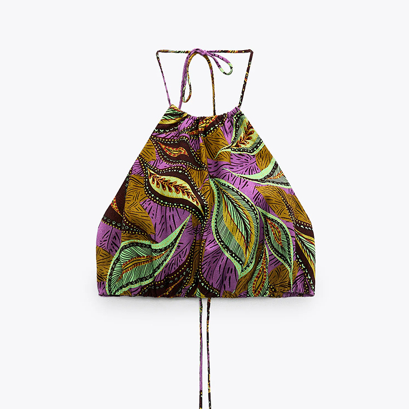 Metallic draped dress & Linen blend printed crop top