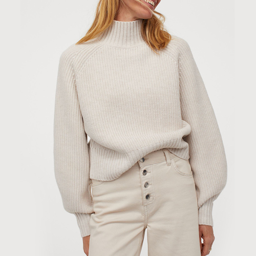 long sleeves Rib Wool Blend Sweater