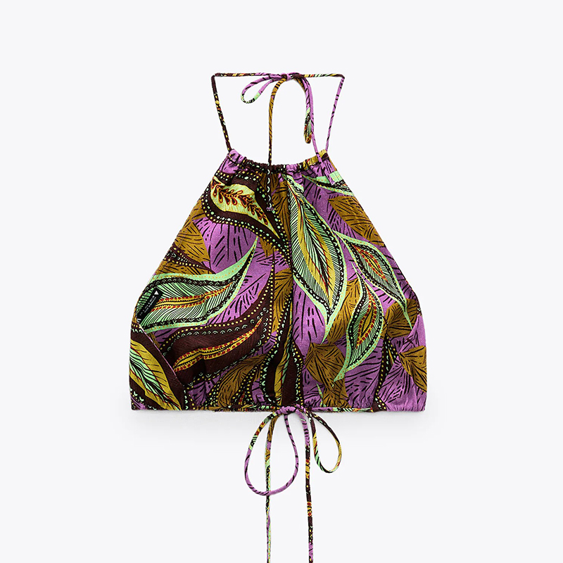 Metallic draped dress & Linen blend printed crop top