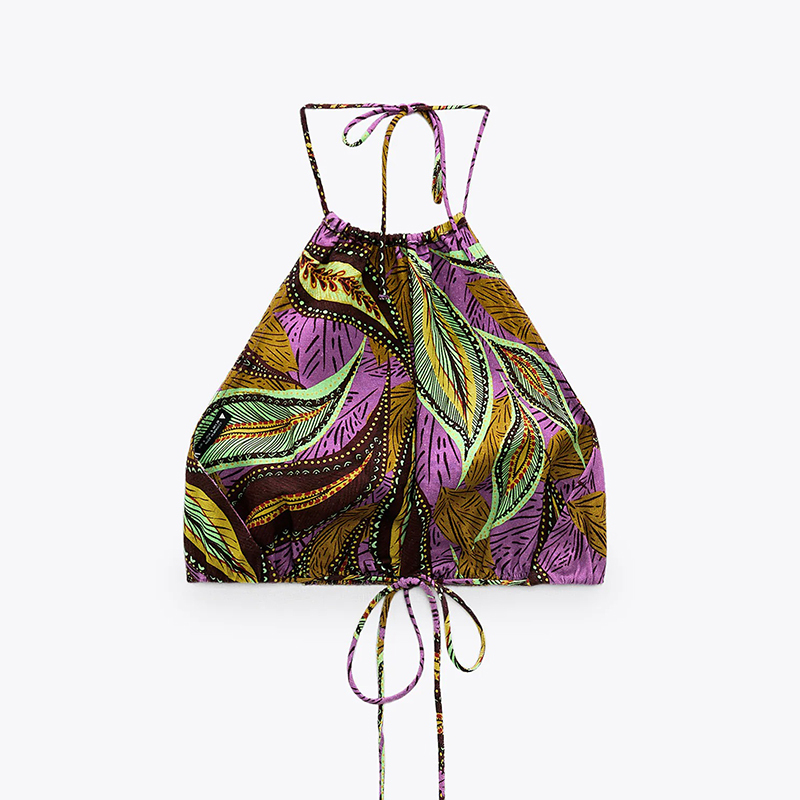 Metallic draped dress & Linen blend printed crop top