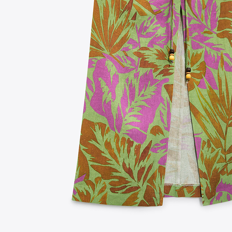 Metallic draped dress & Linen blend printed crop top