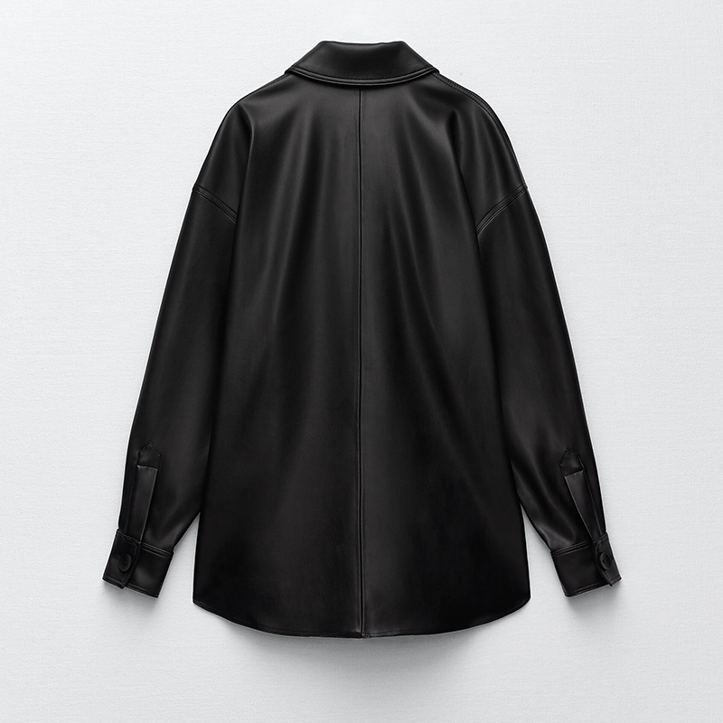 Faux leather overshirt & Faux leather straight fit trousers