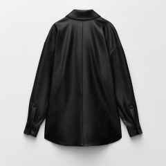 Faux leather overshirt & Faux leather straight fit trousers