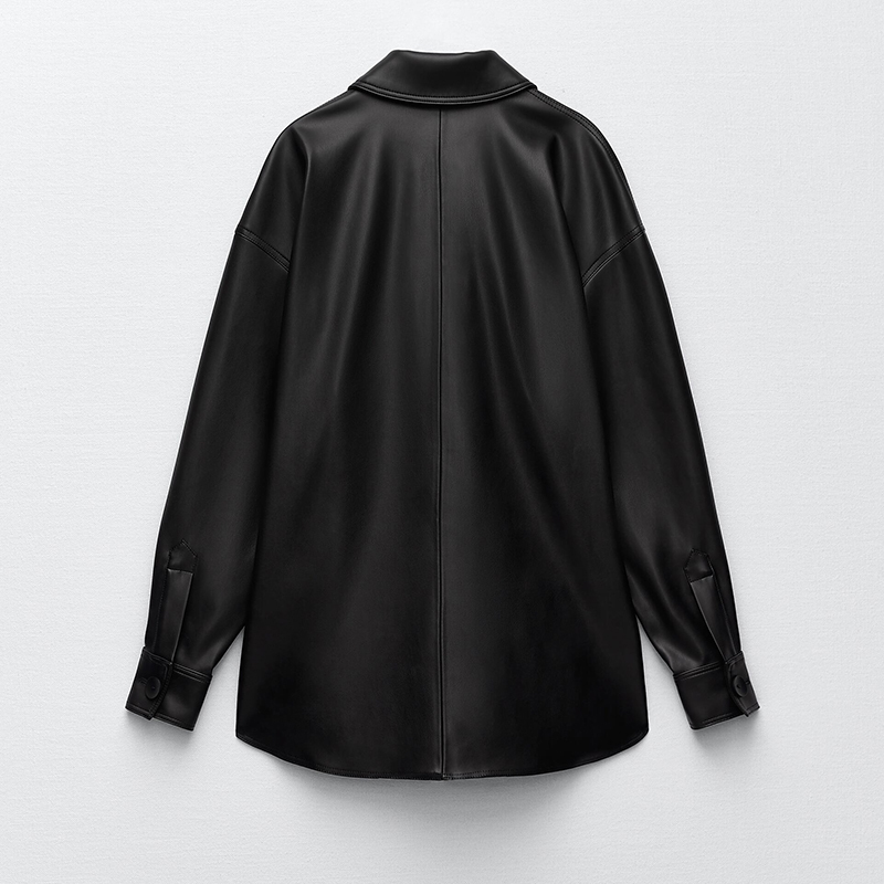 Faux leather overshirt & Faux leather straight fit trousers