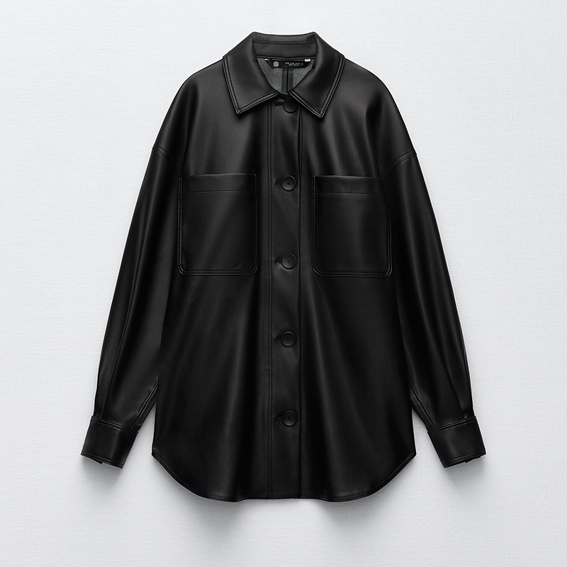 Faux leather overshirt & Faux leather straight fit trousers