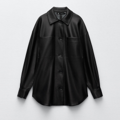 Faux leather overshirt & Faux leather straight fit trousers