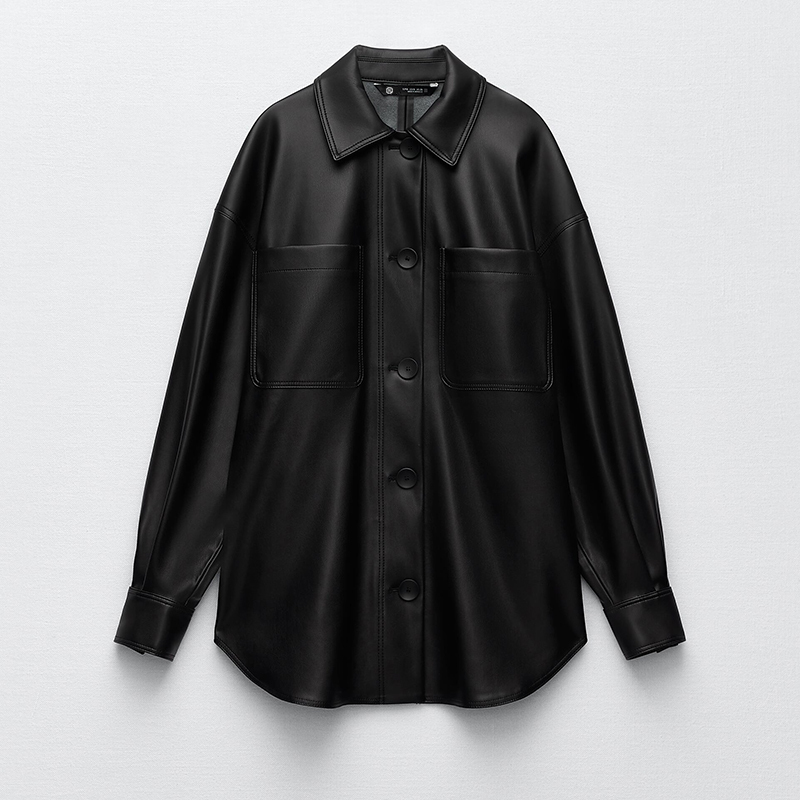 Faux leather overshirt & Faux leather straight fit trousers