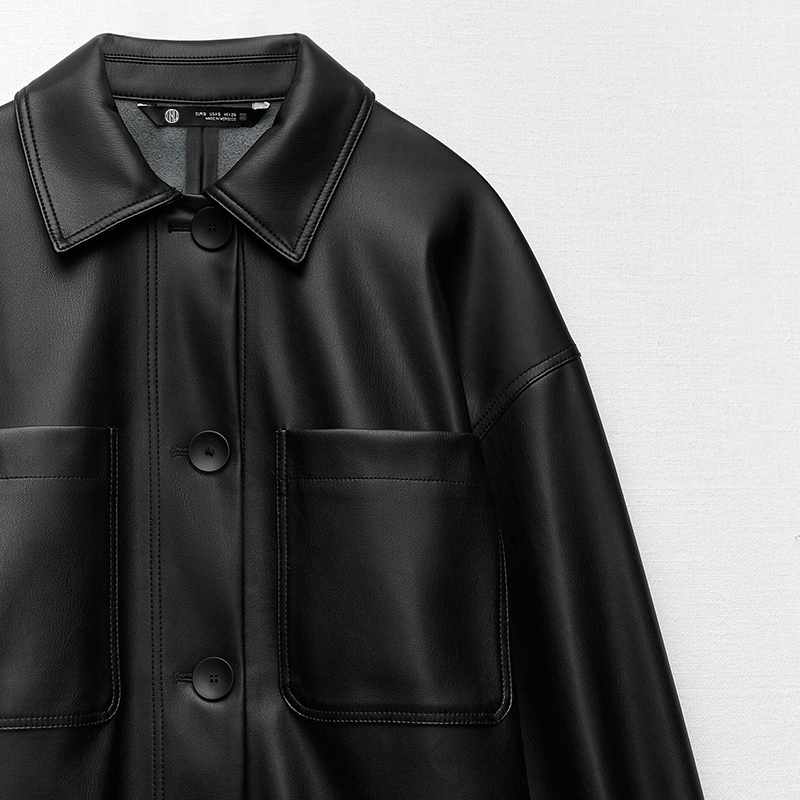 Faux leather overshirt & Faux leather straight fit trousers