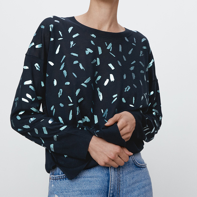 Contrast knit sweater