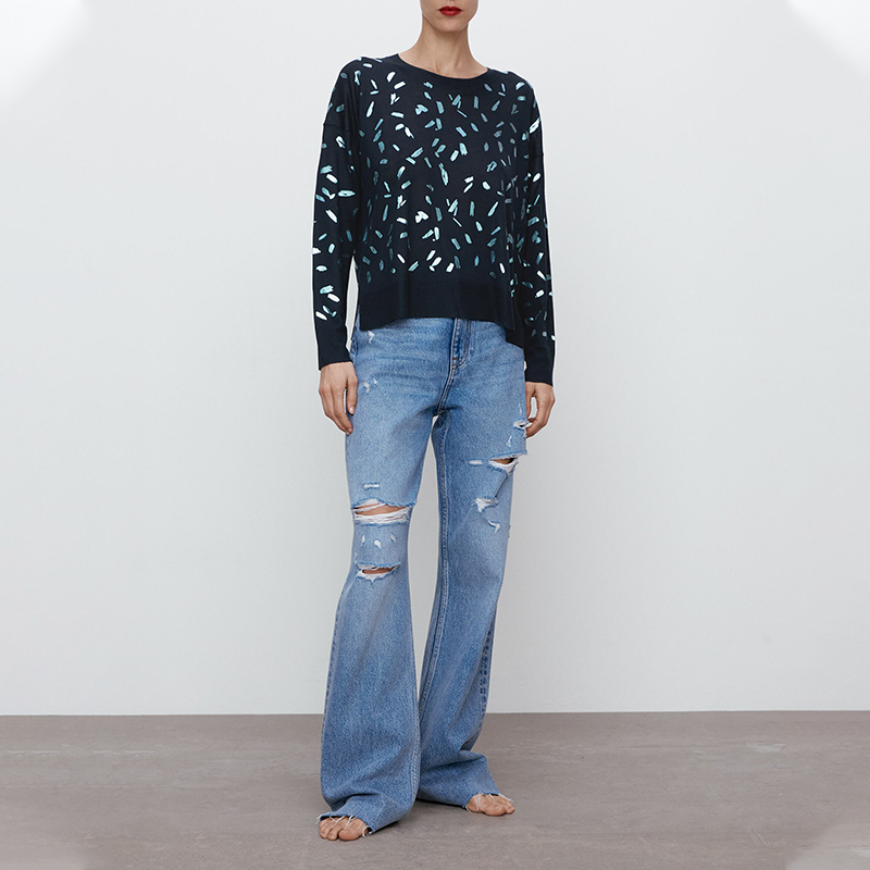Contrast knit sweater
