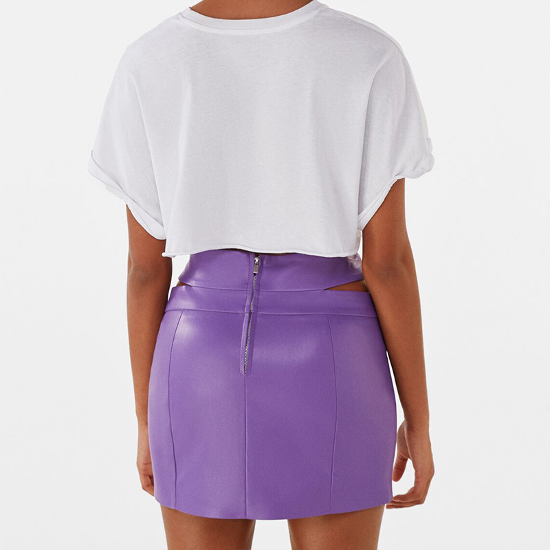 Hollow design faux leather mini skirt