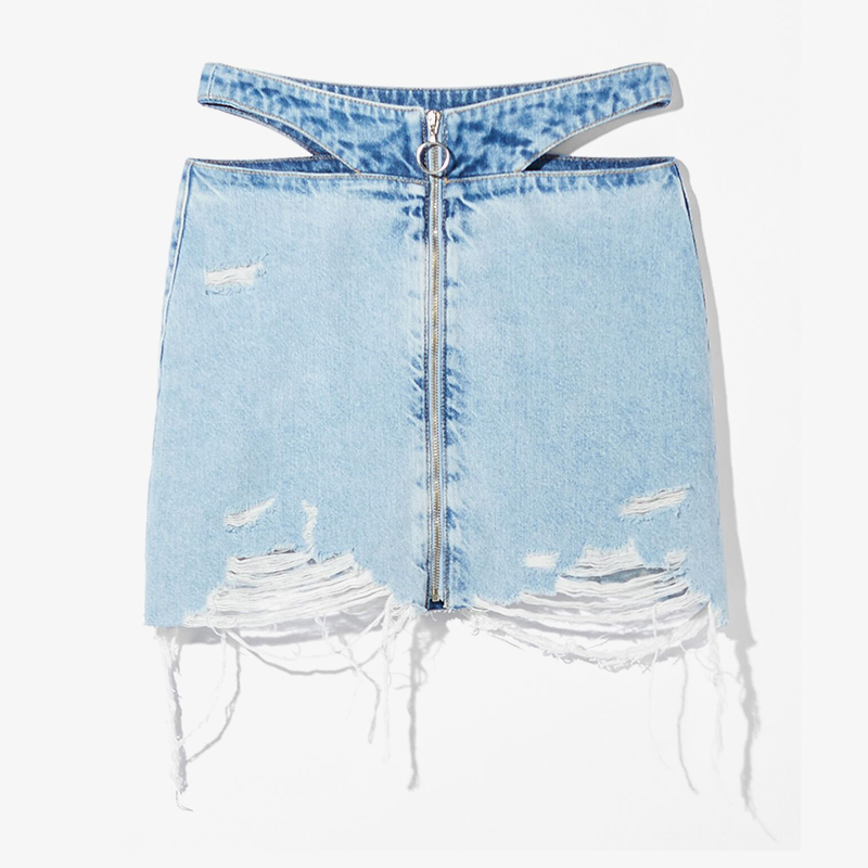 Hollow design denim skirt