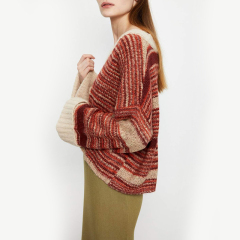 Off-the-shoulder sleeve V-neck knitted sweater