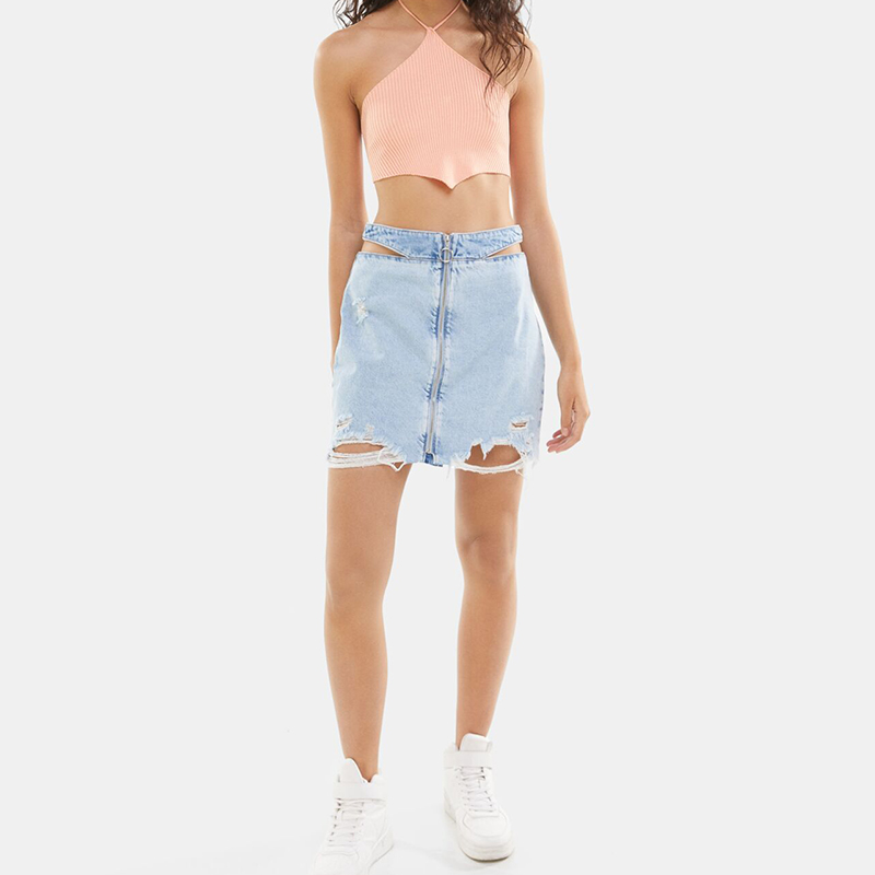 Hollow design denim skirt