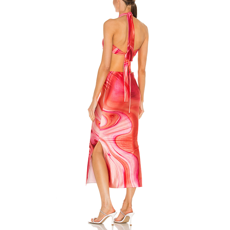 Hollow print long dress