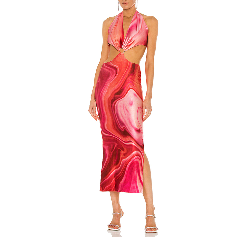 Hollow print long dress