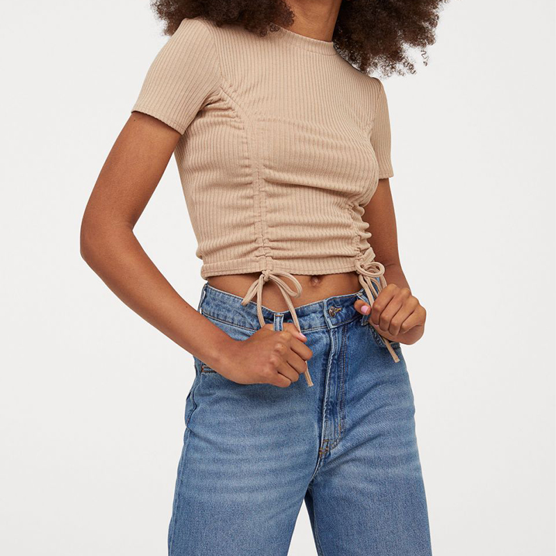 Ribbed knit drawstring top