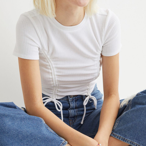 Ribbed knit drawstring top