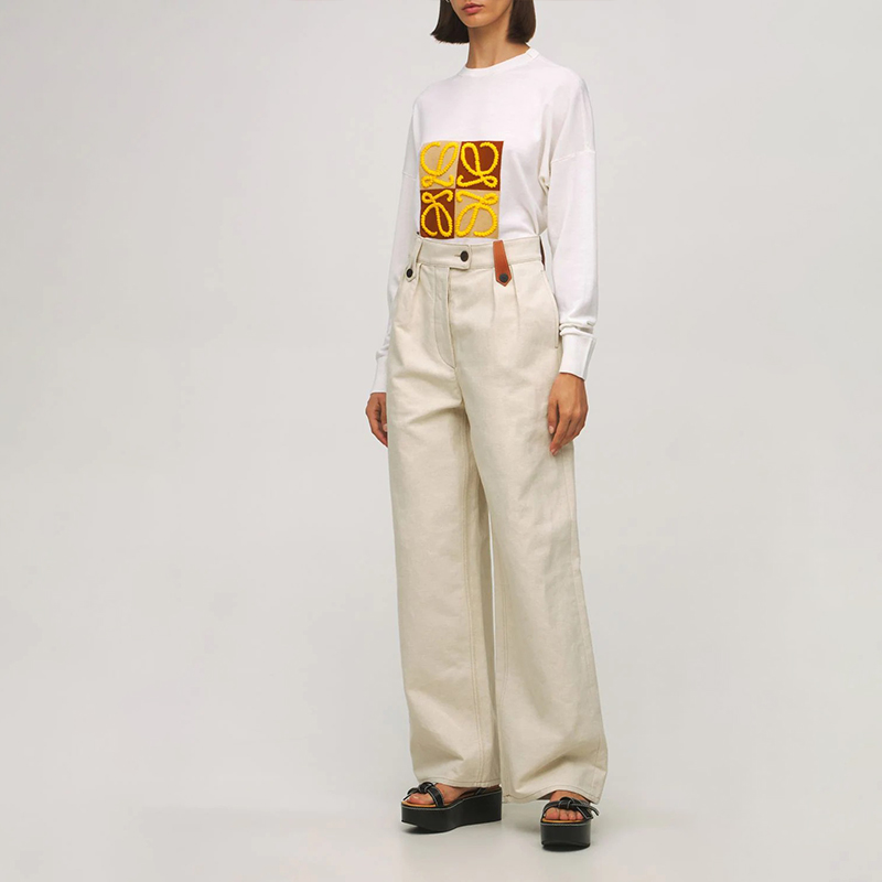 Cotton and Linen Canvas Flare Pants