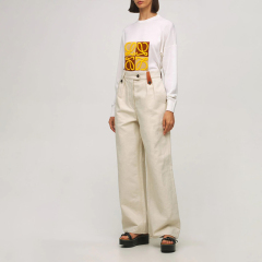 Cotton and Linen Canvas Flare Pants