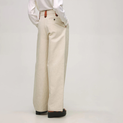 Cotton and Linen Canvas Flare Pants