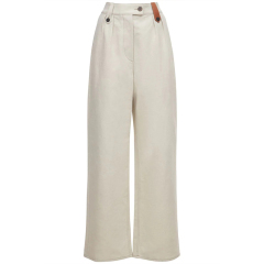 Cotton and Linen Canvas Flare Pants