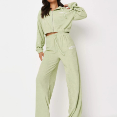 Mint happiness crop zip through towelling hoodie