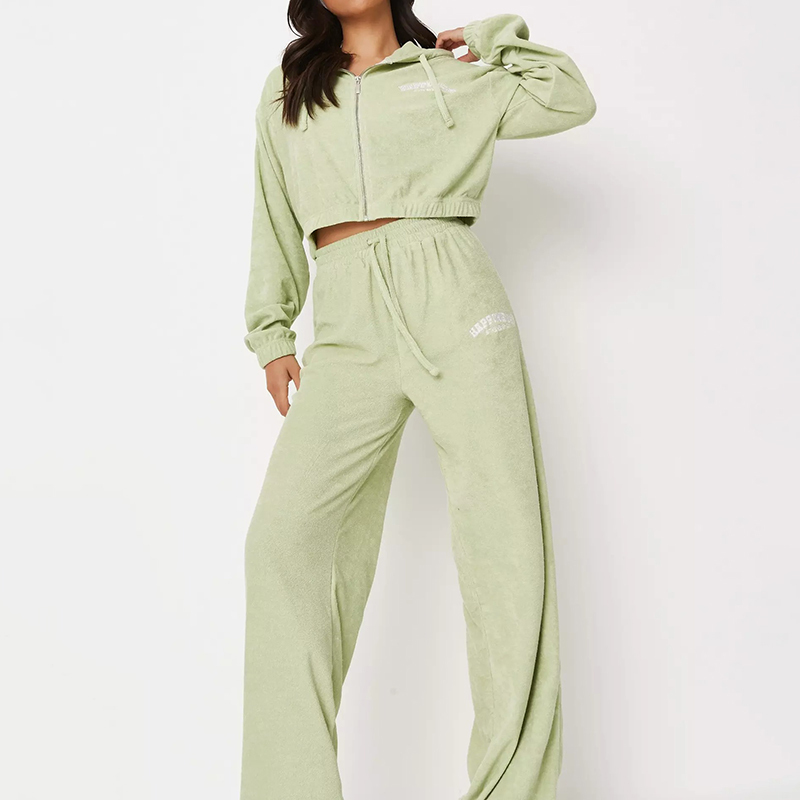 Mint happiness crop zip through towelling hoodie