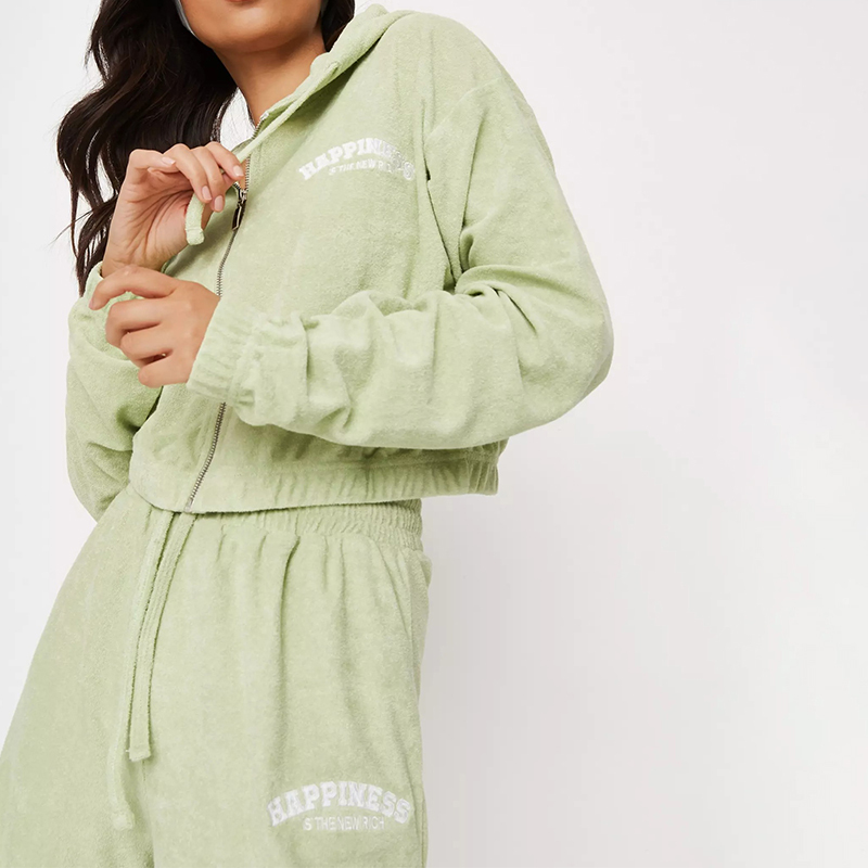 Mint happiness crop zip through towelling hoodie