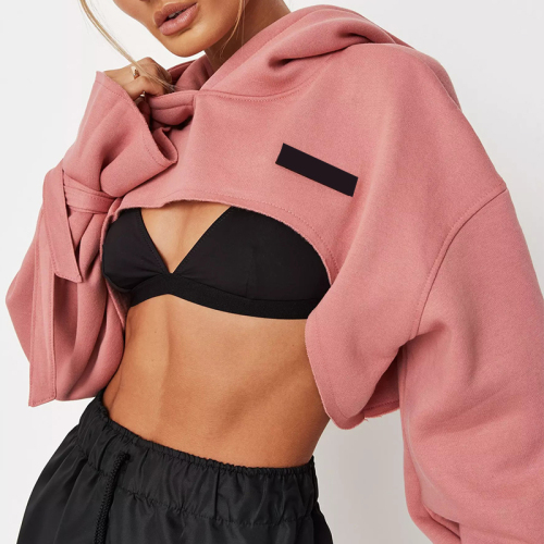 Rose missguided extreme crop tie sleeve hoodie